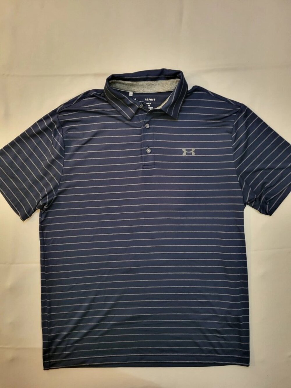 Under Armour The Playoff Polo Men's L Navy Stripe Golf Performance Stretch Logo